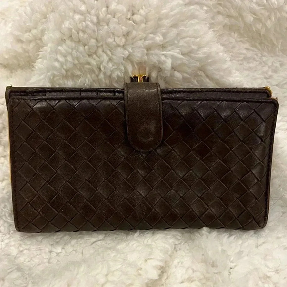 AS-IS Bottega Veneta French Purse Wallet Brown USED - Picture 1 of 6